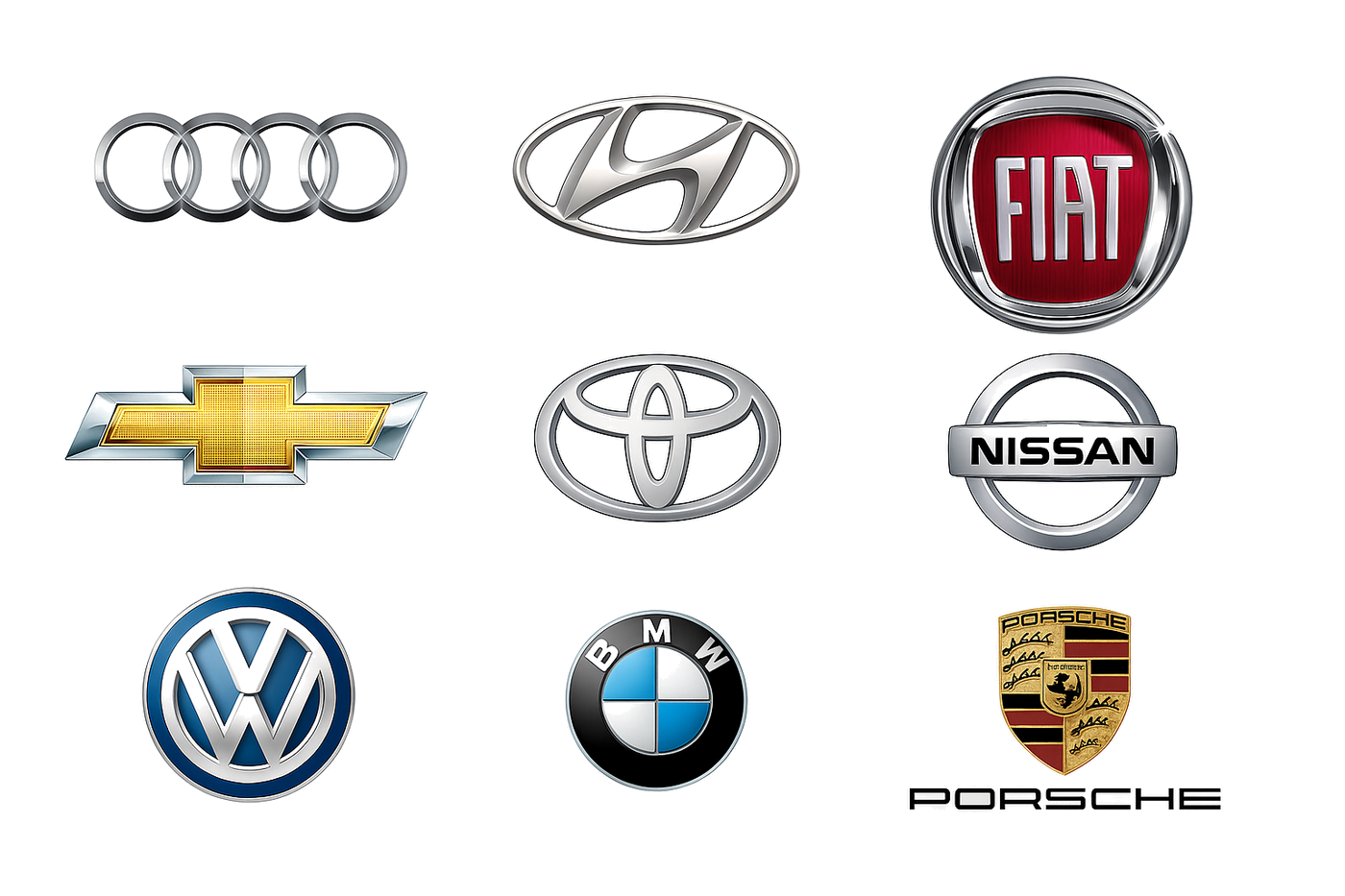 Marcas atendidas: Volkswagen, Porsche, BMW, Toyota, Chevrolet, Nissan, Fiat, Hyundai e Audi